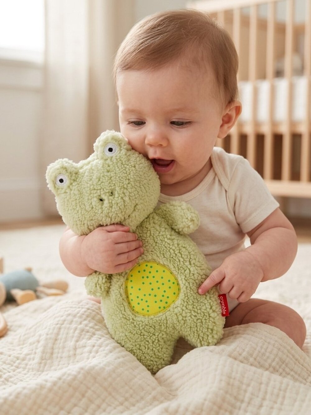 NWT Playtex Green Frog Baby Plush Sensory Toy Rattle Crinkle Sounds Flattie